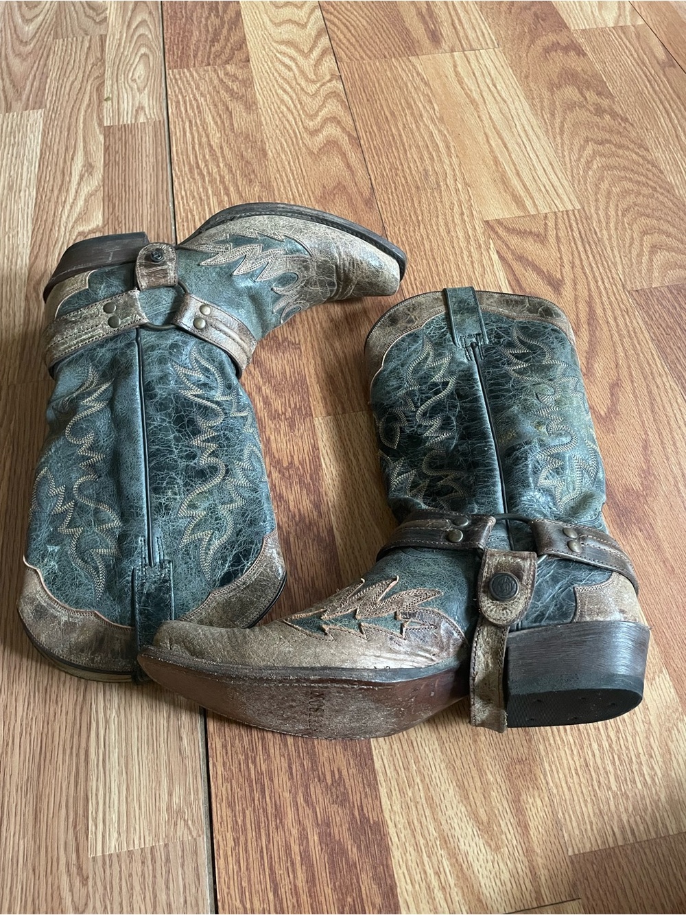 STETSON Outlaw Harness Boots Distressed Dark   Charcoal Blue Gray Men US 9.5 D